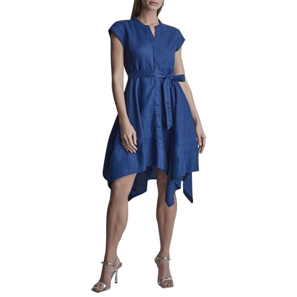 Dkny Womens  Cap Sleeve Linen Top, Blue